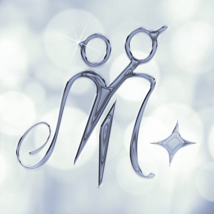 Logo de M'hair et filles : un M formé de ciseaux argentés